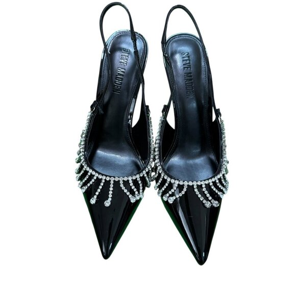 Steve Madden Black Patent Rhinestone Slingback Heels NWT | Size 8 - Picture 1 of 7